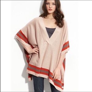 Hinge Oversized Poncho Size M/L Cream with Red brown stripe‎ and buttons